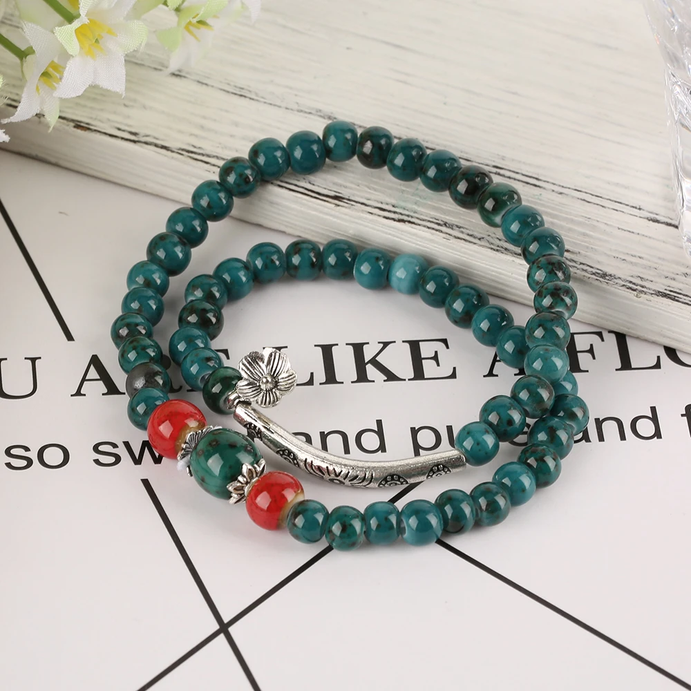 Classic Ceramic Beaded Bracelets Elegant Ladies Bead Rope Chain Vintage