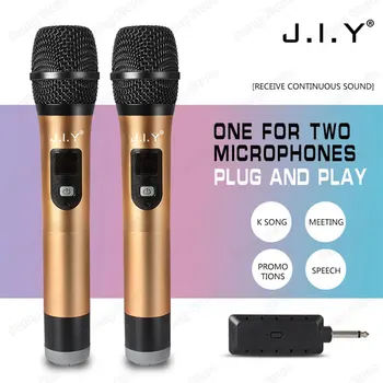 

JIY Universal Double Microphone Wireless mixer audio Professional Metal dynamic U band Microphones for karaoke computer meeting
