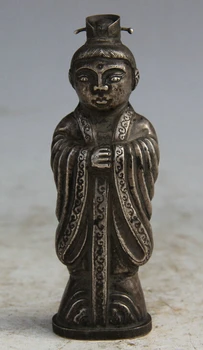 

S5850 4" Chinese pure Silver Stand minister Wen Guan civilian civil official Statue D0318