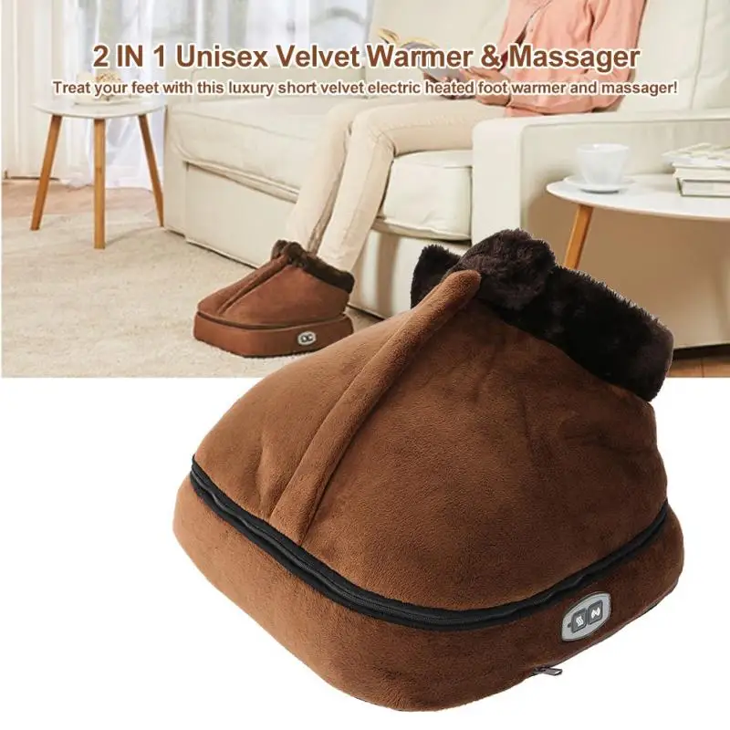 2 IN 1 Unisex Velvet Electric Heated Foot Warmer Massager Feet