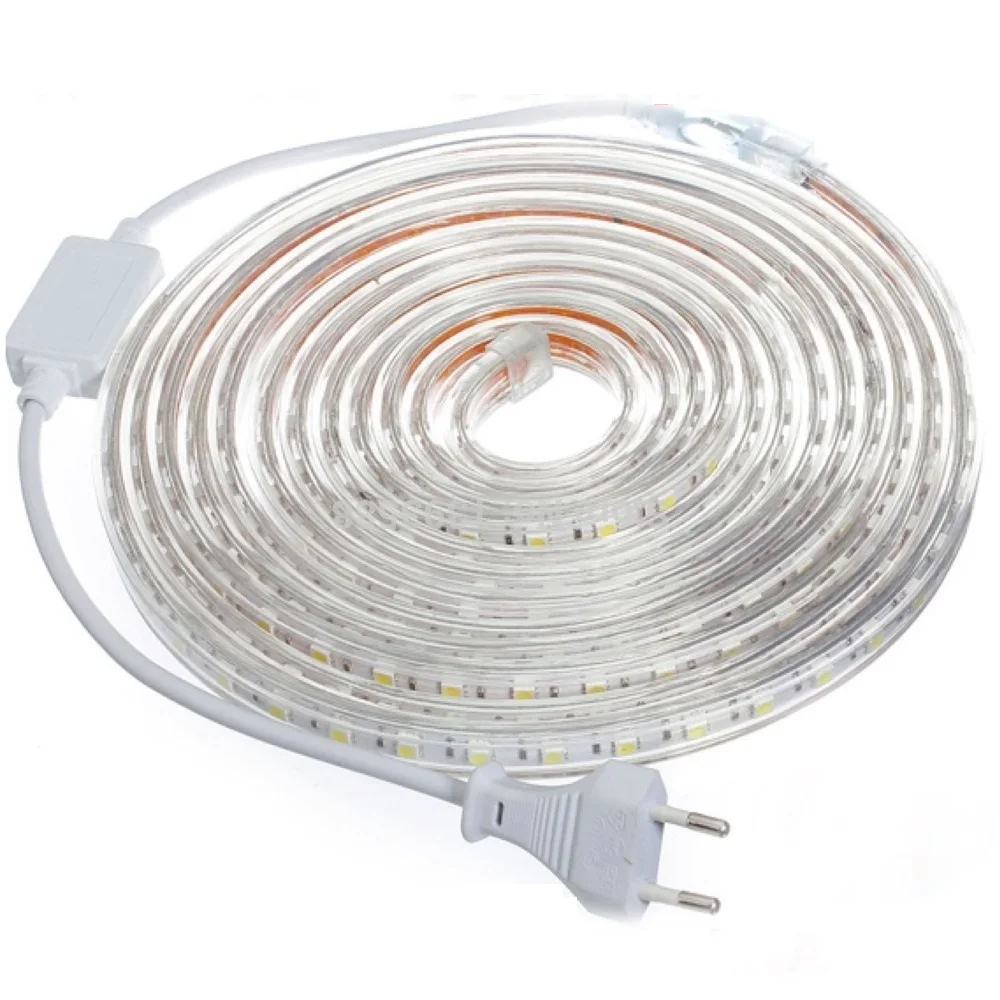 

SMD 5050 AC220V LED Strip Flexible Light 60leds/m Waterproof Led Tape LED Light With Power Plug 1M/2M/3M/5M/6M/8M/9M/10M/15M/20M