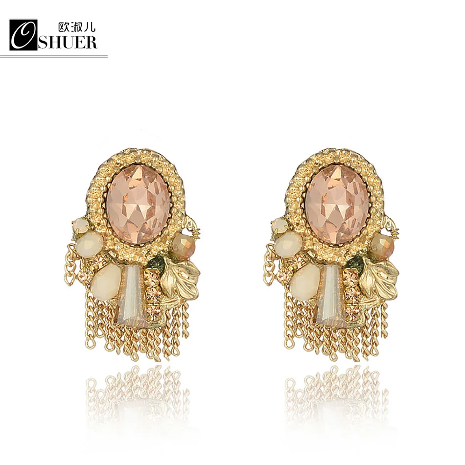 

High Quality handmade Rhinestone Crystal Stud Earrings For Women Party Rose Pink Blue Romantic Fashion Jewelry