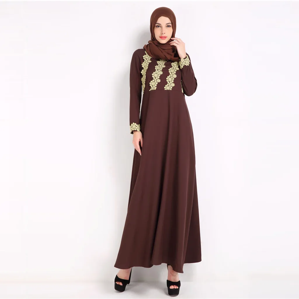 CHAMSGEND мусульманских Женское платье элегантный Ладис темперамент халаты плюс Размеры Твердые длинным рукавом Ислам Лето Повседневное