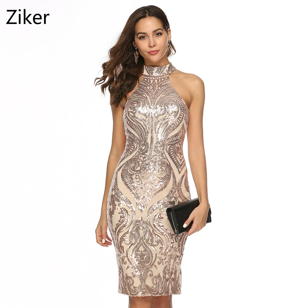

Slim Sequin Summer Women Dresses Stand Color Off The Shoulder Bodycon Knee Length Dress For Office Lady