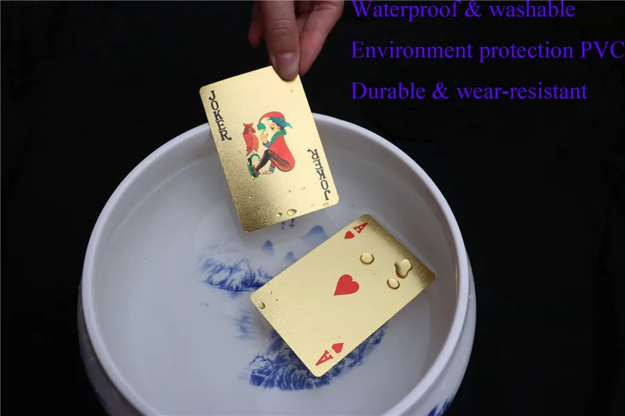 Washable 24K Golden Statue Of Liberty Playing Cards 54pcs PVC Waterproof Poker Game Deck Plastic Gold Plated Foil Poker Card Set (1)