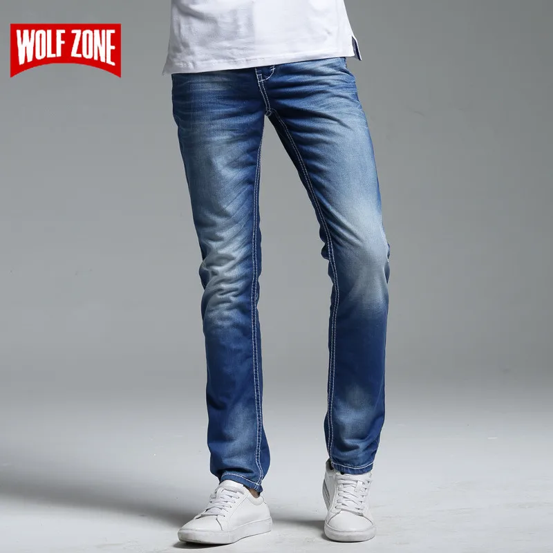 Джинсы мужские полной длины однотонные облегающие брюки из денима брендовая