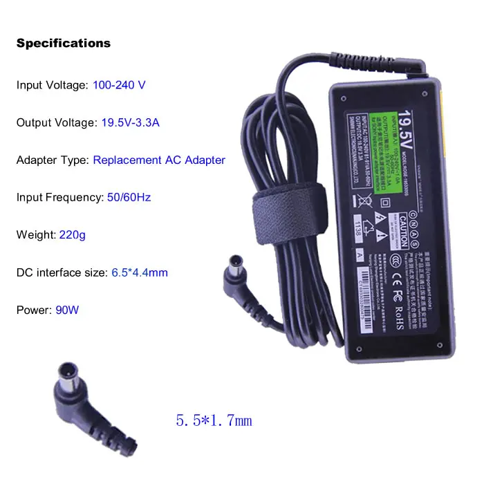 Замена для sony 19,5 V 3.3A 6,5*4,4 мм 65 Вт PCGA-AC19V1 PCGA-AC71 VGP-AC19V43 VGP-AC19V44 VGP-AC19V48 PCG-705