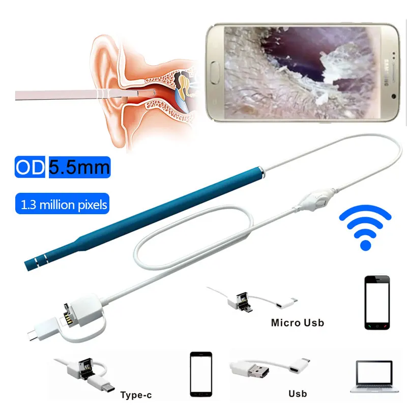 

HD 2M 5.5mm 6LED USB Inspection Camera Diagnose Waterproof WIFI Inspection Endoscope Cleaning 2M 5.5mm 6LED Borescope