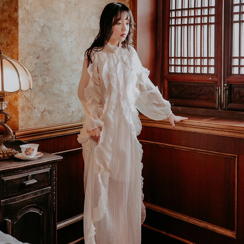 YOSIMI 2019 Summer Ladies Party Dress Maxi Voile Long Dress for Women Full Sleeve Ankle-length Beige Dresses Woman Party Night