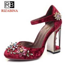 RizaBina Размеры 33-41 Бисер цветы Ремешок на щиколотке босоножки на высоком каблуке с кристаллами на каблуке обувь Для женщин Бархат Вечерние обувь