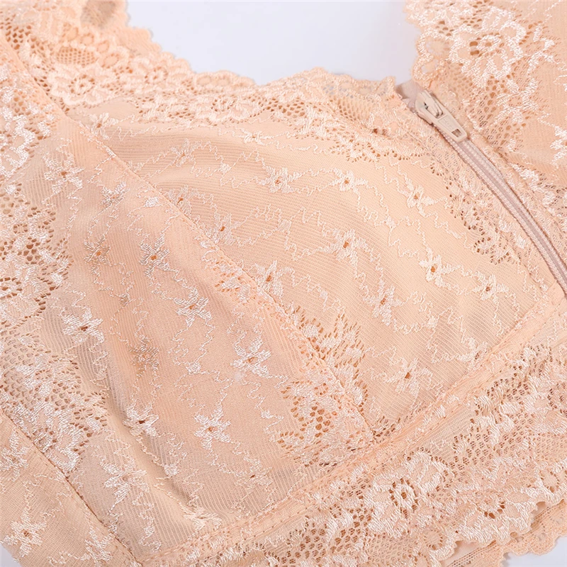 Female Vest Front Zipper Push Up Bra Full Cup Sexy Lace Bras For Women Bralette Top Plus Size Seamless Wireless Gather Brassiere strapless push up bra