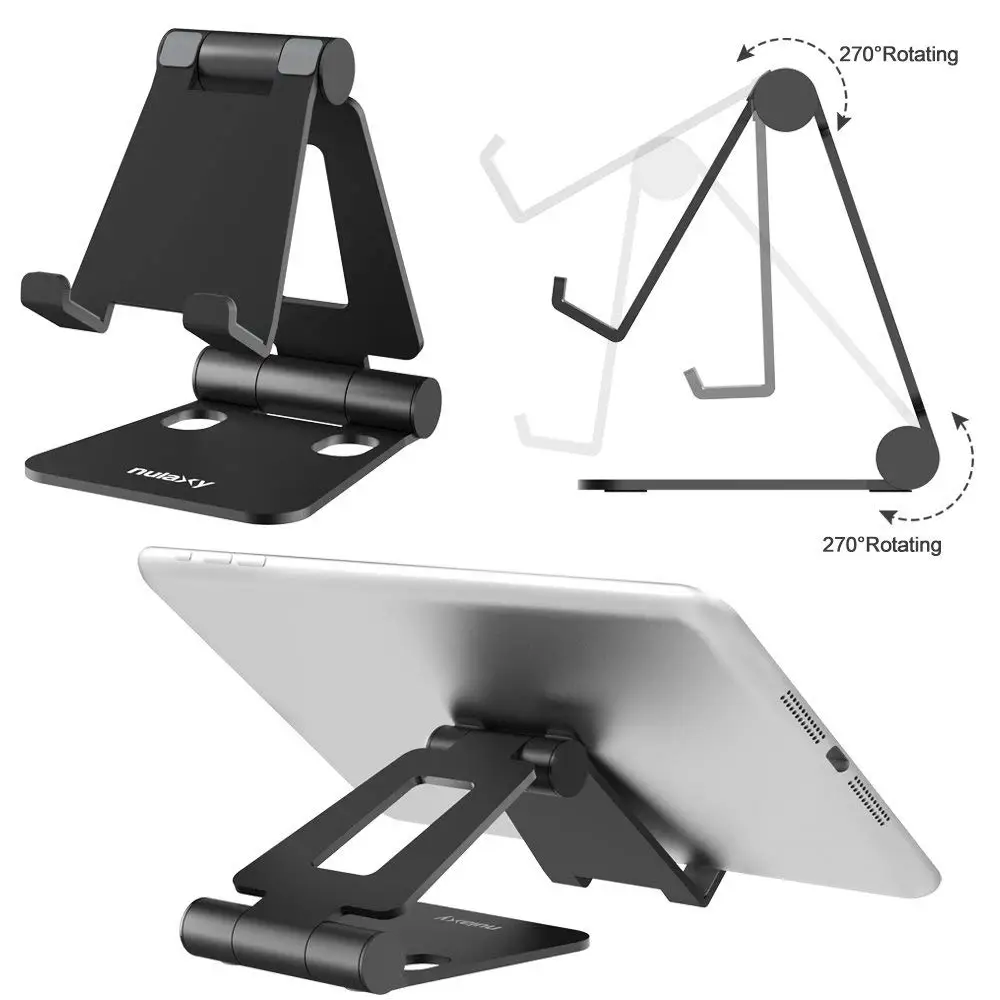 Nulaxy Portable Phone Stand for iPhone X 8 Portable Aluminum Alloy Adjustable Desktop Holder Dock for iPad Switch Tablet Stand