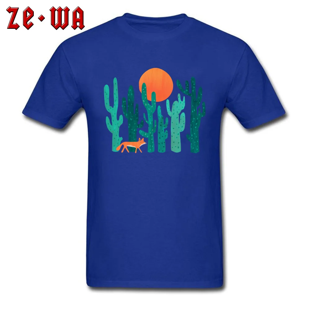 Crewneck fox in cactus forest Pure Cotton Men Tshirts Design Short Sleeve Tops Tees High Quality Classic Tee-Shirts fox in cactus forest blue