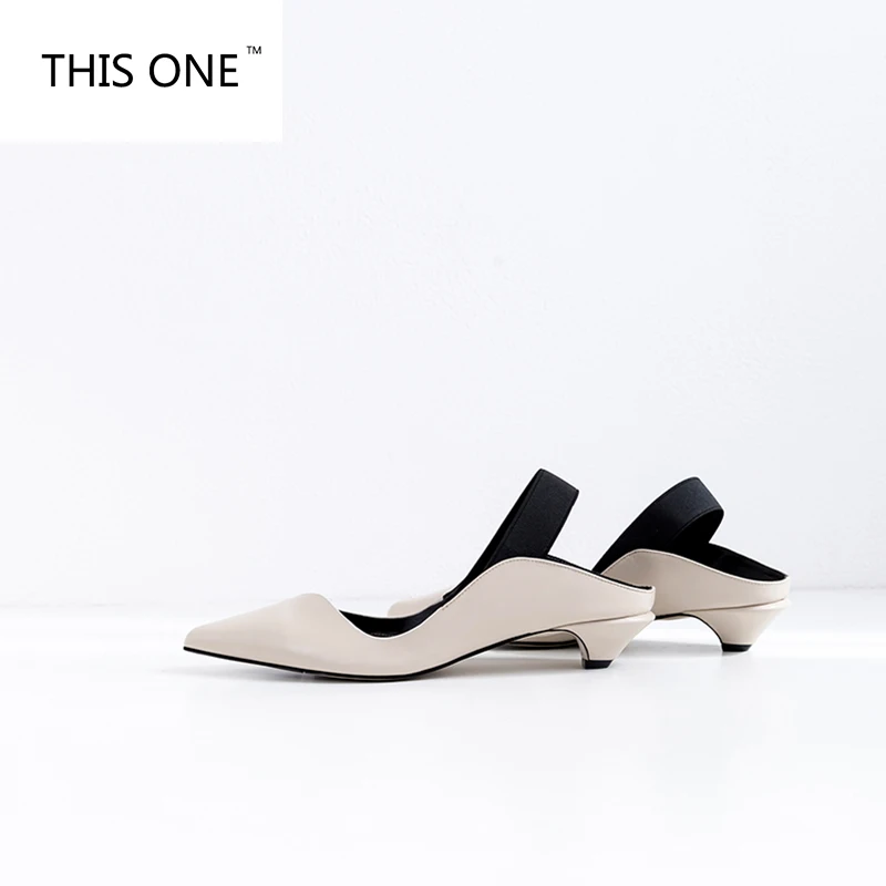 

THIS ONE non-slip elastic band pointed toe solid genuine leather med heels shallow runway party office&career women sandals