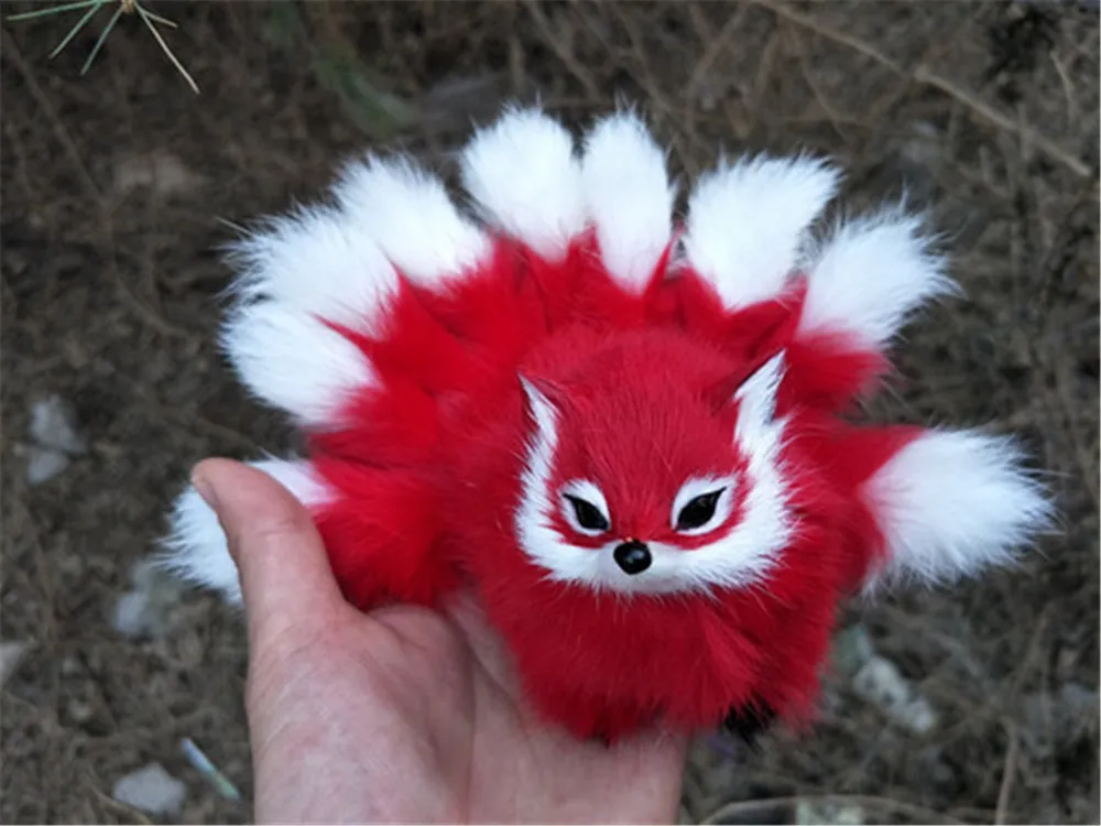 Fancytrader Lovely Nine-tails Fox Plush Toys Mini Realistic Red Brown Fox Animals Doll Decoration Props 10x7cm6