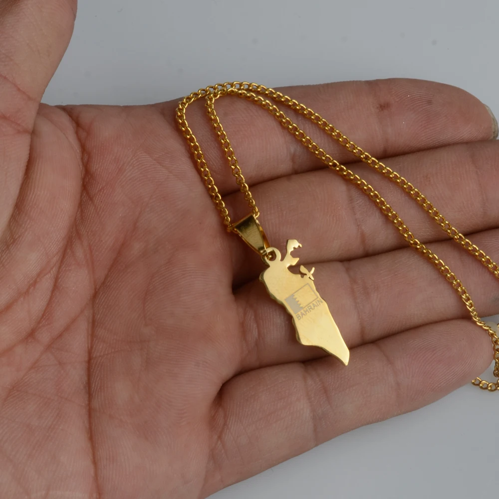 Anniyo, маленький размер, Королевство Бахрейн, карта с флагом, золотой цвет, подвеска и тонкая цепочка, ожерелья для женщин, ювелирные изделия, подарки#012221
