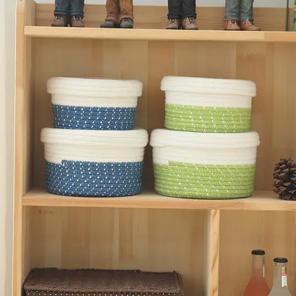 

Cotton Storage Basket With Cover Lid Handmade Thick Fabric Box Small Toys Snack Cosmetics Storage Bag Basket Home Decoration