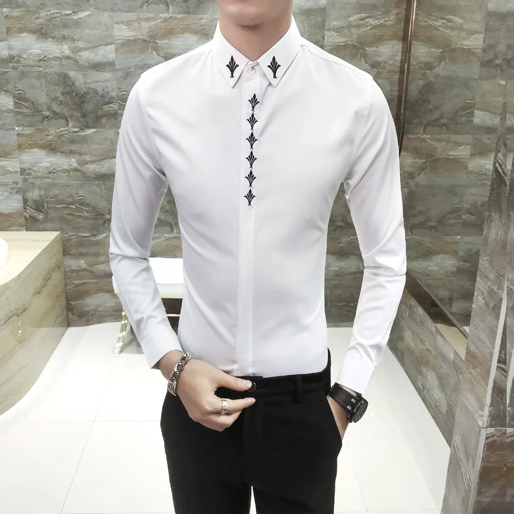 High Quality Men Shirt Brand New Men Clothes 2019 Embroidery Shirt