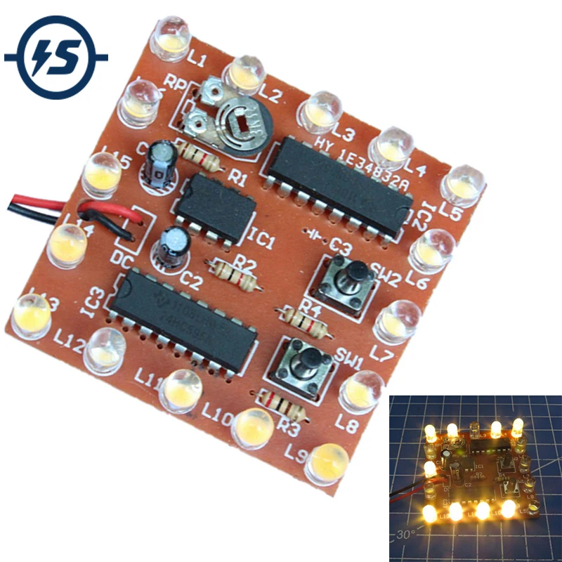 

DIY Kit Electronic NE555+74HC595 16Bit 16 Channel Light Water Flowing Lights LED Module Kit Running Light Welding Practice Board