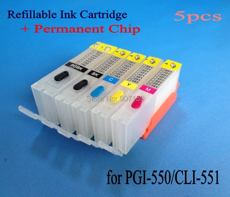 

5pcs PGI550/CLI551 refillbale ink cartridge with ARC chip for Canon IP7250 IP7150 MG5450 MG5550 MG6450 MX925 MX725 printer