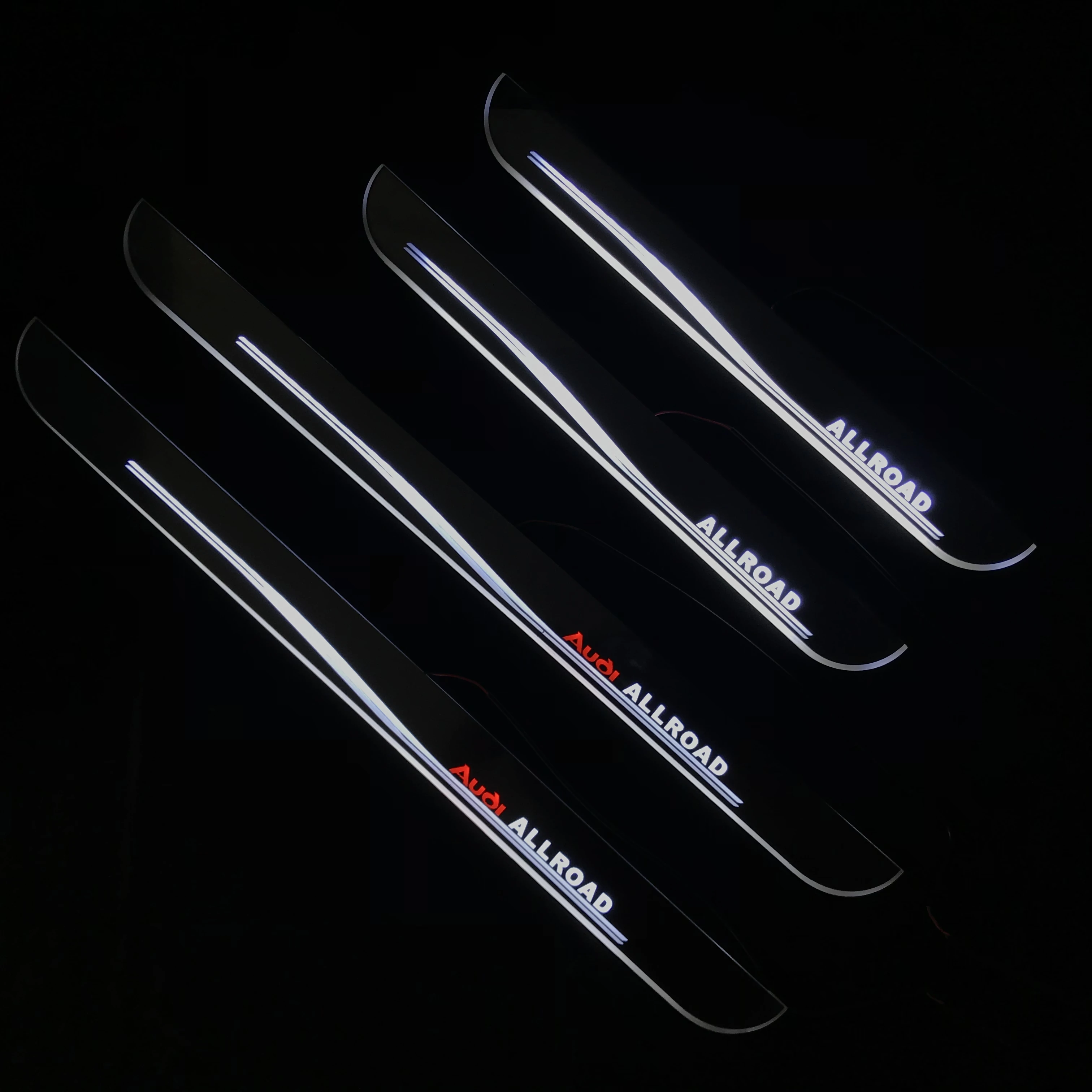 

RQXR led moving door scuff for Audi allroad dynamic door sill plate flat lining overlay welcome flow/fixed light, 4pcs