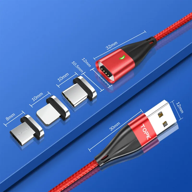

Flat Magnetic Fast Charge Gray Charging Cable Plus Three In One 2 M Android / IOS / TYPE-C Data Line for iPhone Samsung Huawei