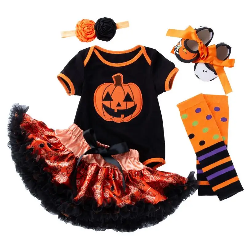 

Baby halloween costumes newborn bodysuit+tutu skirt+headband+leg warmers+shoes 5pcs cotton baby girl clothes sets