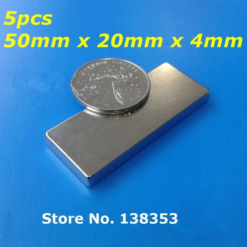 5pcs Bulk Super Strong Neodymium Rectangle Block 50mm x 20mm x 4mm N35 Rare Earth NdFeB