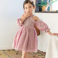 Летние эксклюзивные платья без бретелек в горошек для маленьких девочек, Модное детское розовое платье принцессы, 5 шт./партия