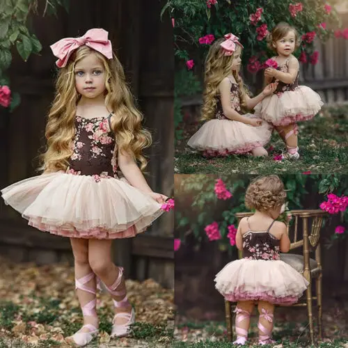

2019 Flower Girls Princess Dress Kids Baby Party Pageant Lace Tulle Tutu Dresses