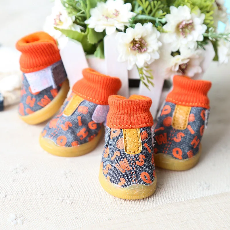 Cute denim winter warm small Dog snow Shoes indoor