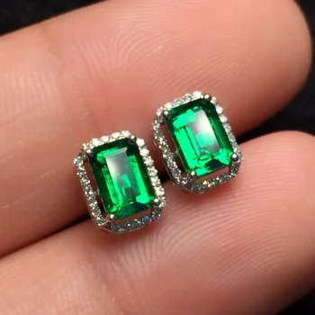 

Fine Jewelry Real Pure 18 K White Gold Jewelry AU750 100% Natural Emerald Gemstones 1.33ct Female's Stud Earrings for Women