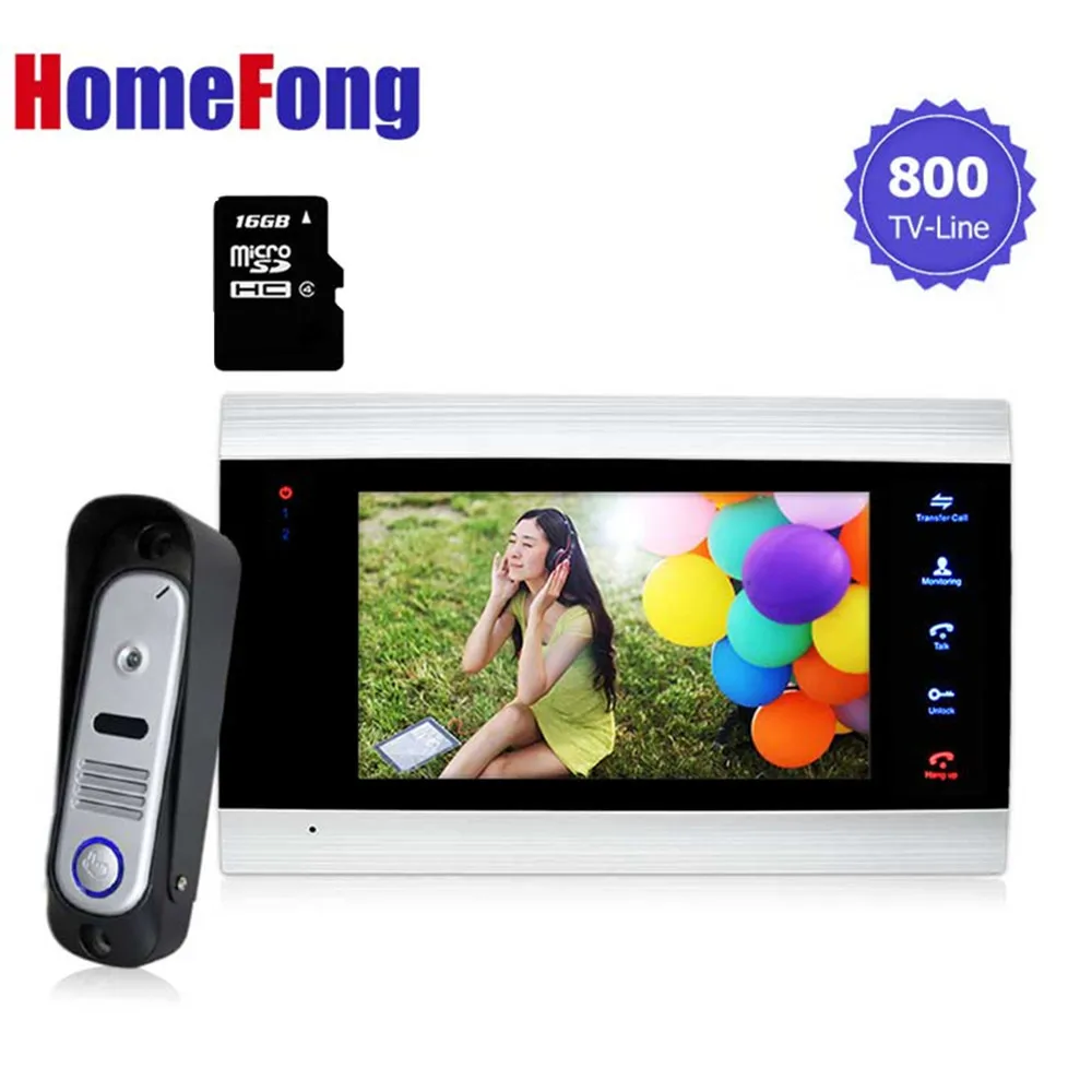 

Homefong Video Door Phone Intercom System 7 inch Color LCD Monitor +16GB SD Card Video Record with IR Doorbell Camera
