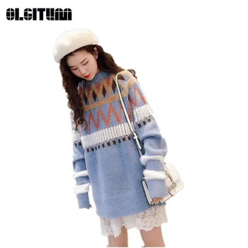 

New 2020 Autumn and Winter Women O-neck Pullover Sweater Female Loose Korean Long Bottoming Sweater