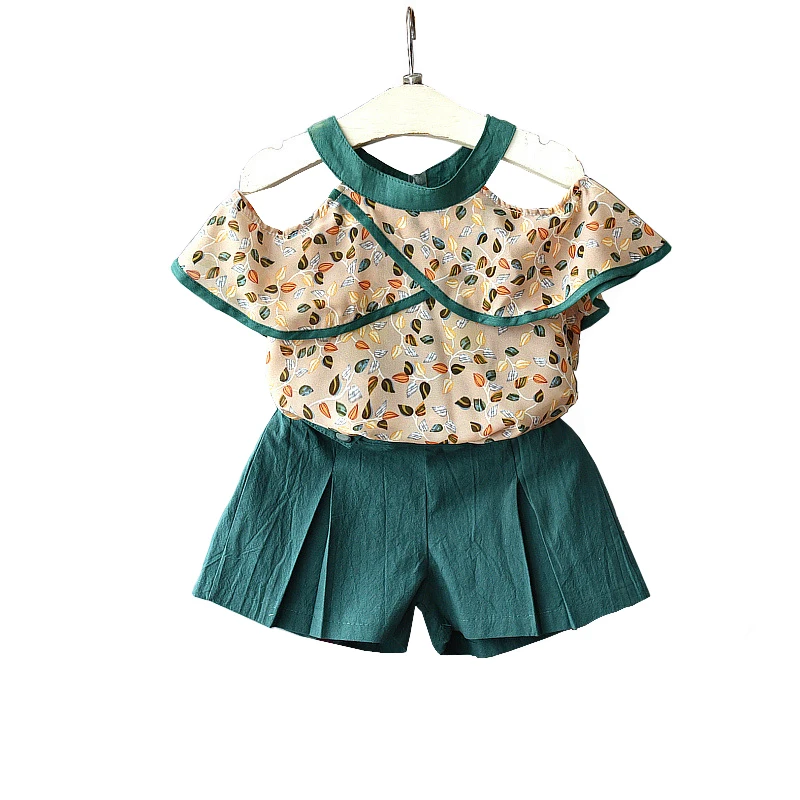 

Toddler Girl Clothes Girls Clothing Sets Chiffon Off Shoulder Printing Shirt + fashion Shorts 2019 Summer Girls Clothes Set