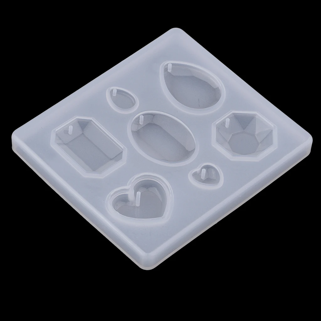 DIY 7 Styles Gem Cabochons Necklace Earrings Pendant Charms Mold with Hole Silicone Resin Casting Jewelry Making Mould