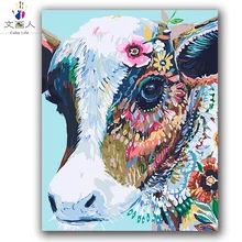 Красочные Корова Абстрактная живопись по номерам животные на холсте Рисунок для раскрашивания по номерам с набор красок hoom Декор
