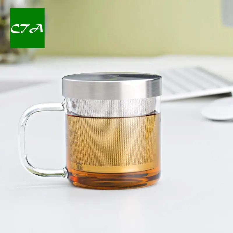 Супер Мини термостойкая стеклянная кофейная чашка с заваркой из нержавеющей стали и крышкой 350 мл для чая или кофе, стеклянная посуда