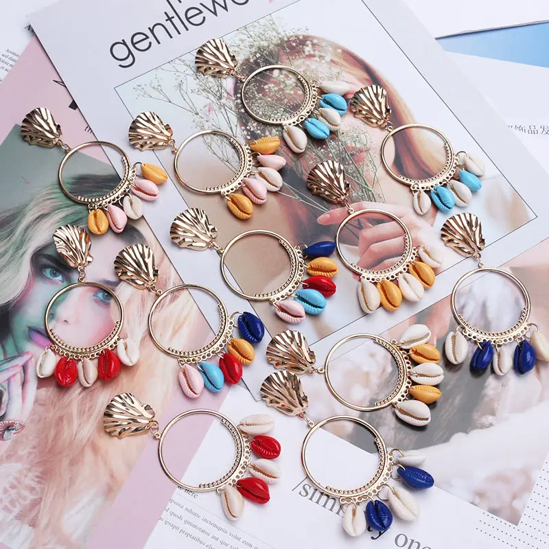

Bohemian Tassel Shell Long Dangle Earrings 2019 Fashion Round Circle Metal Big Gold Color Drop Earrings Wedding Ethnic Jewelry