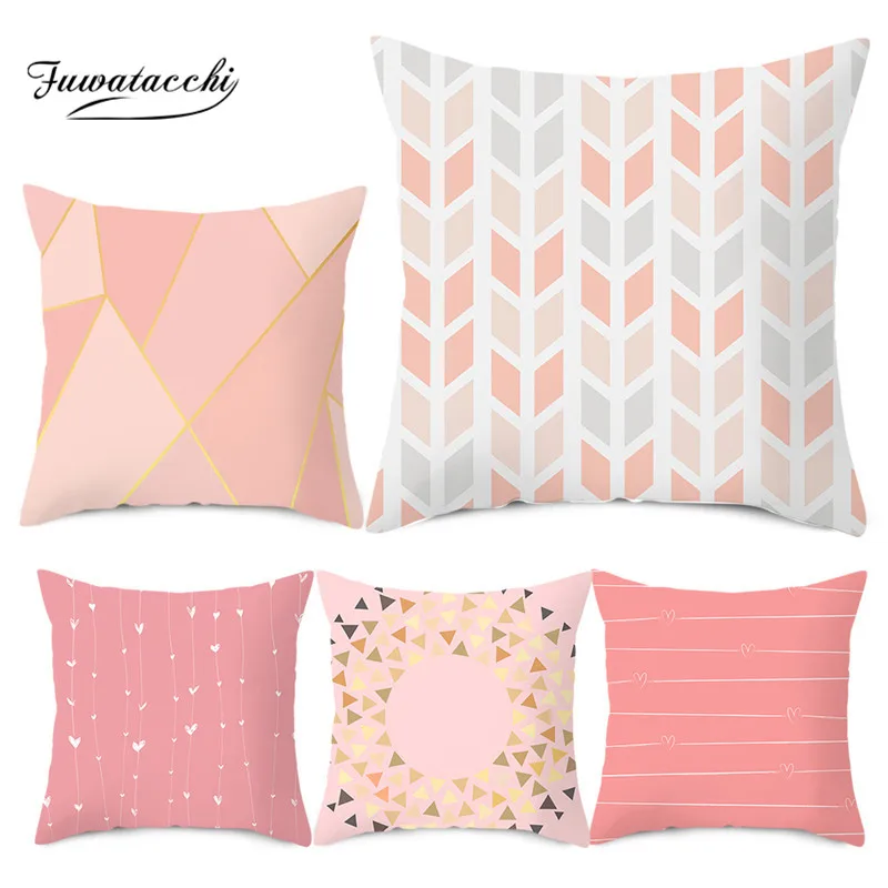 

Fuwatacchi Rose Gold Geometric Cushion Cover Splicing Decorative Pillows Cover for Bed Sofa Polyester Throw Pillowcases 45*45