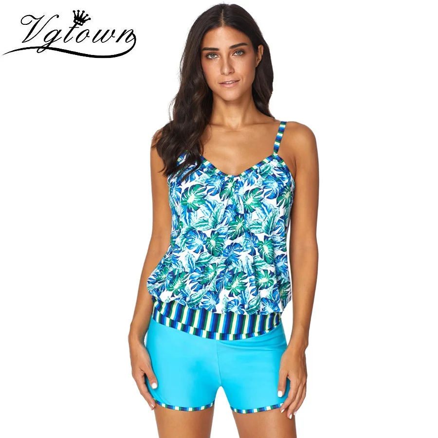 

VGTOWN 2019 New Plus Size 5XL Women Swimwear Floral Print Women's Beachwear Two Pieces Tankini Swimsuit Large Cup Bathing Suits