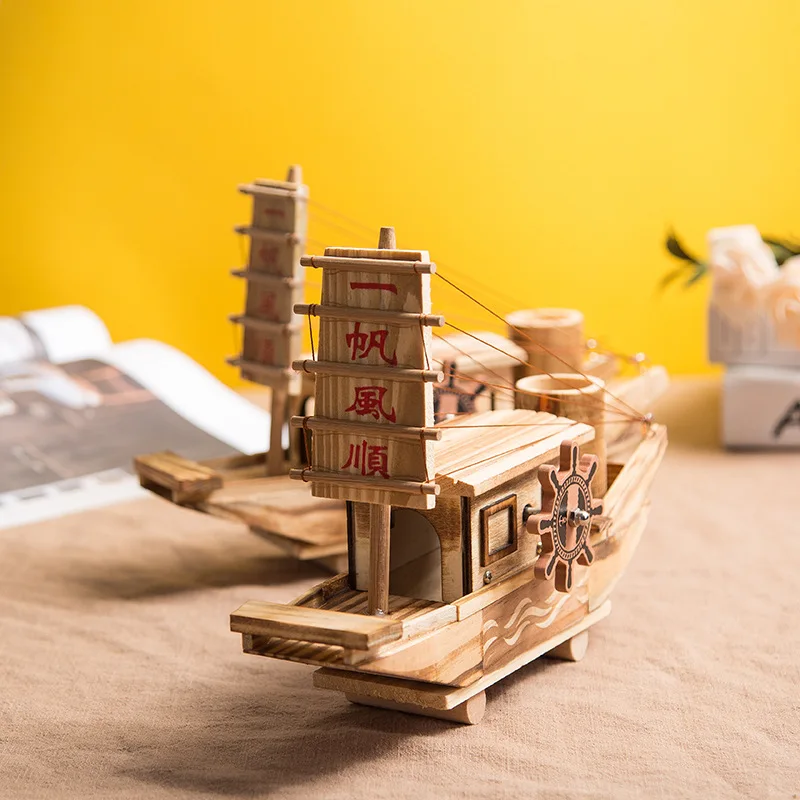 Креативное украшение для дома деревянные поделки Гладкий парусный деревянный лодка Музыкальная шкатулка украшения винтажная Парусная модель музыкальная шкатулка игрушка Подарки