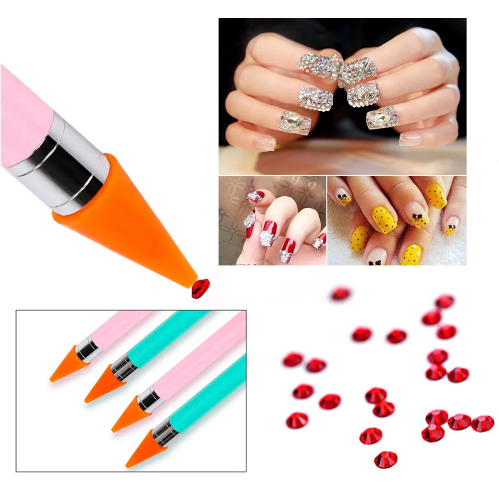 Аппликатор для стразов инструмент для точечного нанесения маникюра с дополнительной вощеной головкой двухсторонний инструмент для творчества ногтей с акриловой ручкой
