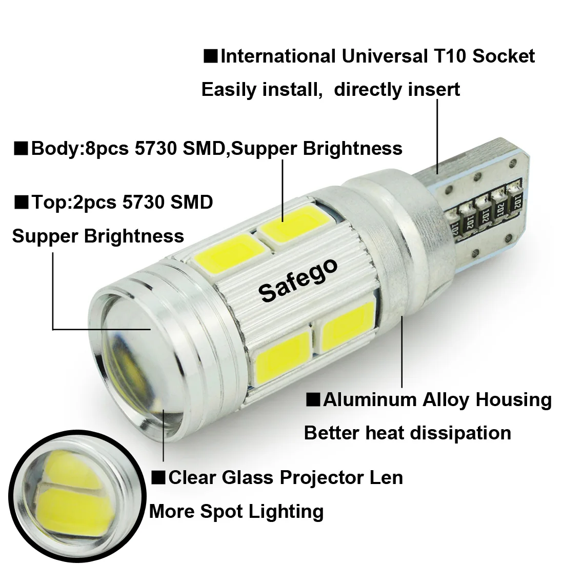 Автомобисветодиодный светодиодные лампы Safego T10 W5W Canbus 194 168 без ошибок 10 smd 5630