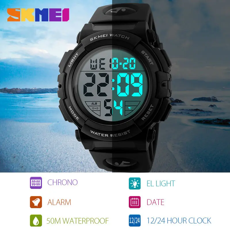 SKMEI Men Watch 2019 Top Luxury Brand Sport Watch Electronic Digital Male Wrist Clock Man 50M Waterproof Men's Watches 1258