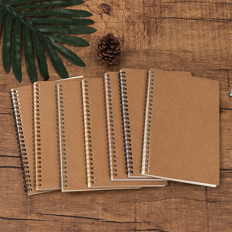 

A5 Kraft Cover Vintage Coil Notebook Line Grid Line Blank Multi-functional Planner Office School Stationery Exercise Noted Book