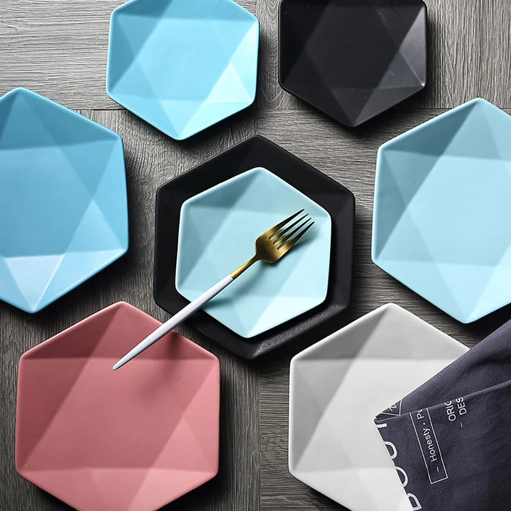 Ceramic Dinner Plates Beef Plate Tableware Hexagonal Matte Dessert Dish Simple and Creative Salad Cutter Dishes Akuhome