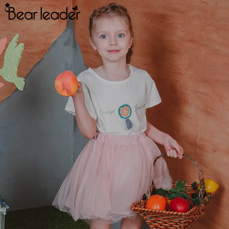 Bear Leader/ г. летний детский комплект одежды для девочек, короткая футболка с фруктовым принтом+ бальное платье с бантом комплекты одежды из 2 предметов От 3 до 7 лет