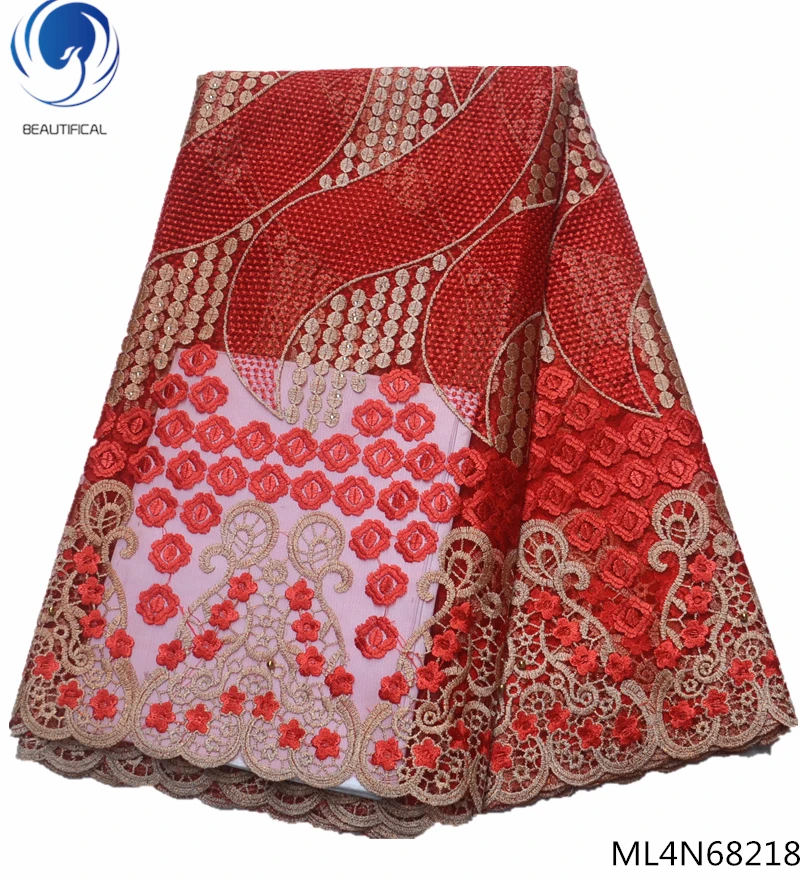 

BEAUTIFICAL nigerian net lace fabric with embroidery 2019 new lace fabric african for party 5 yards lace fabric ML4N682