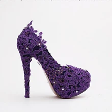 Purple Flower Rhinestone Bridal Shoes High Heels Stiletto Lace Wedding Shoes New Designer Party Shoes Formal Dress Shoes